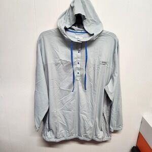 Columbia‎ PFG Anorak Jacket Mens 2XL Gray Blue Hooded Pullover Vented Fishing